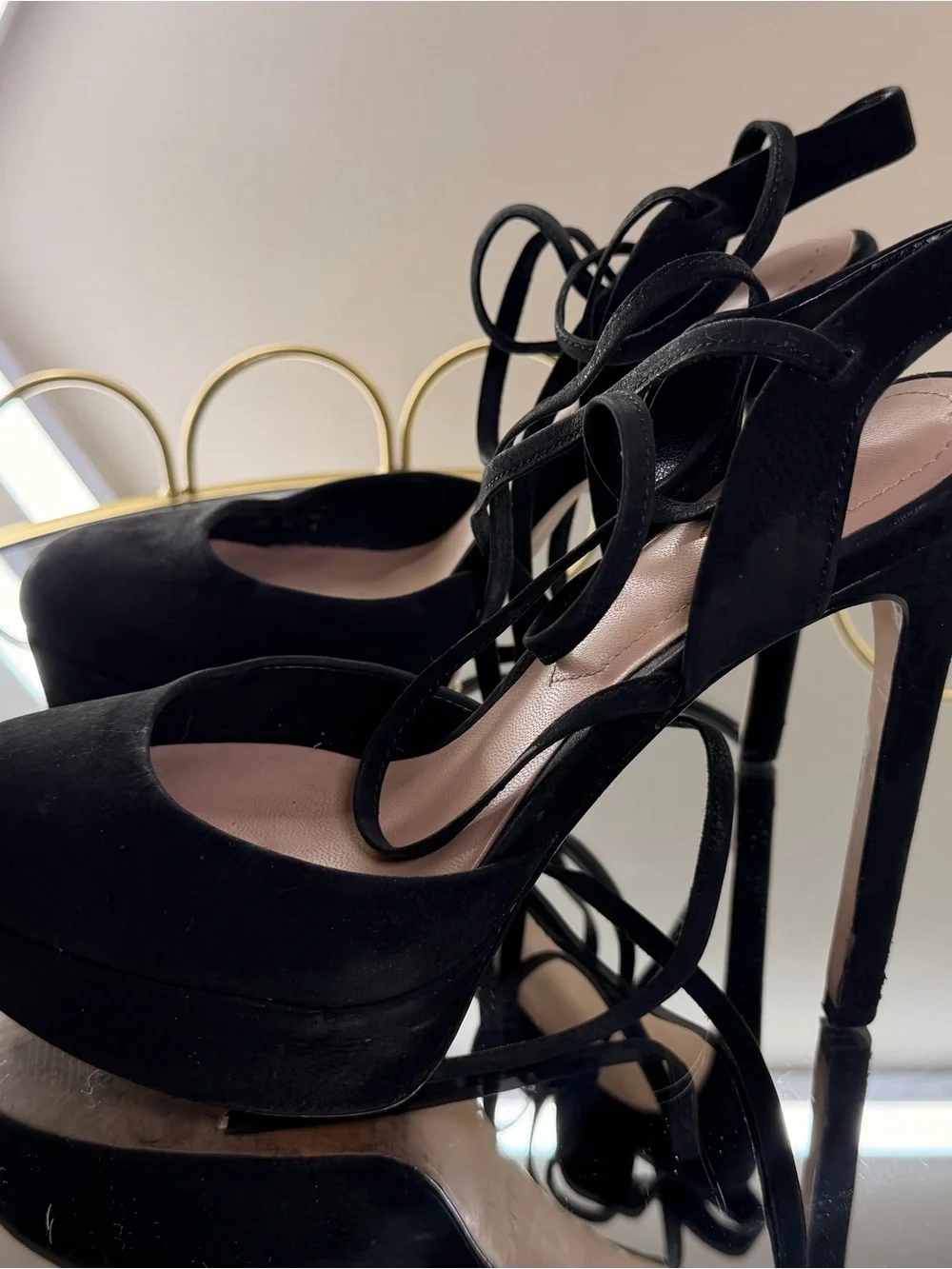 Aldo Black Suede Lace-Up Platform Heels